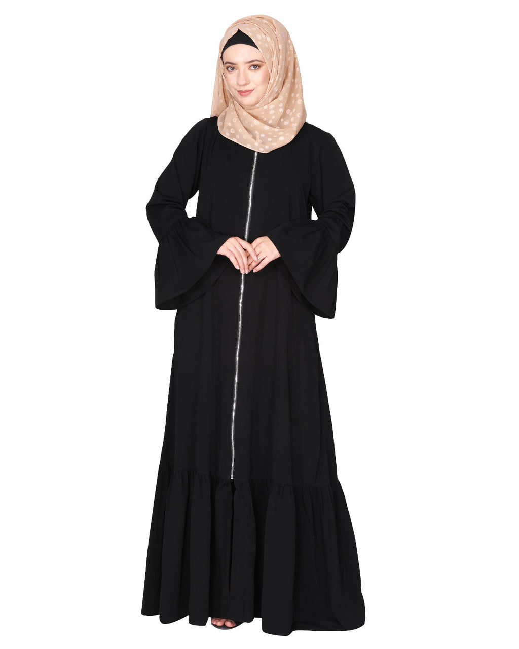 Progressive newage front open Abaya Black