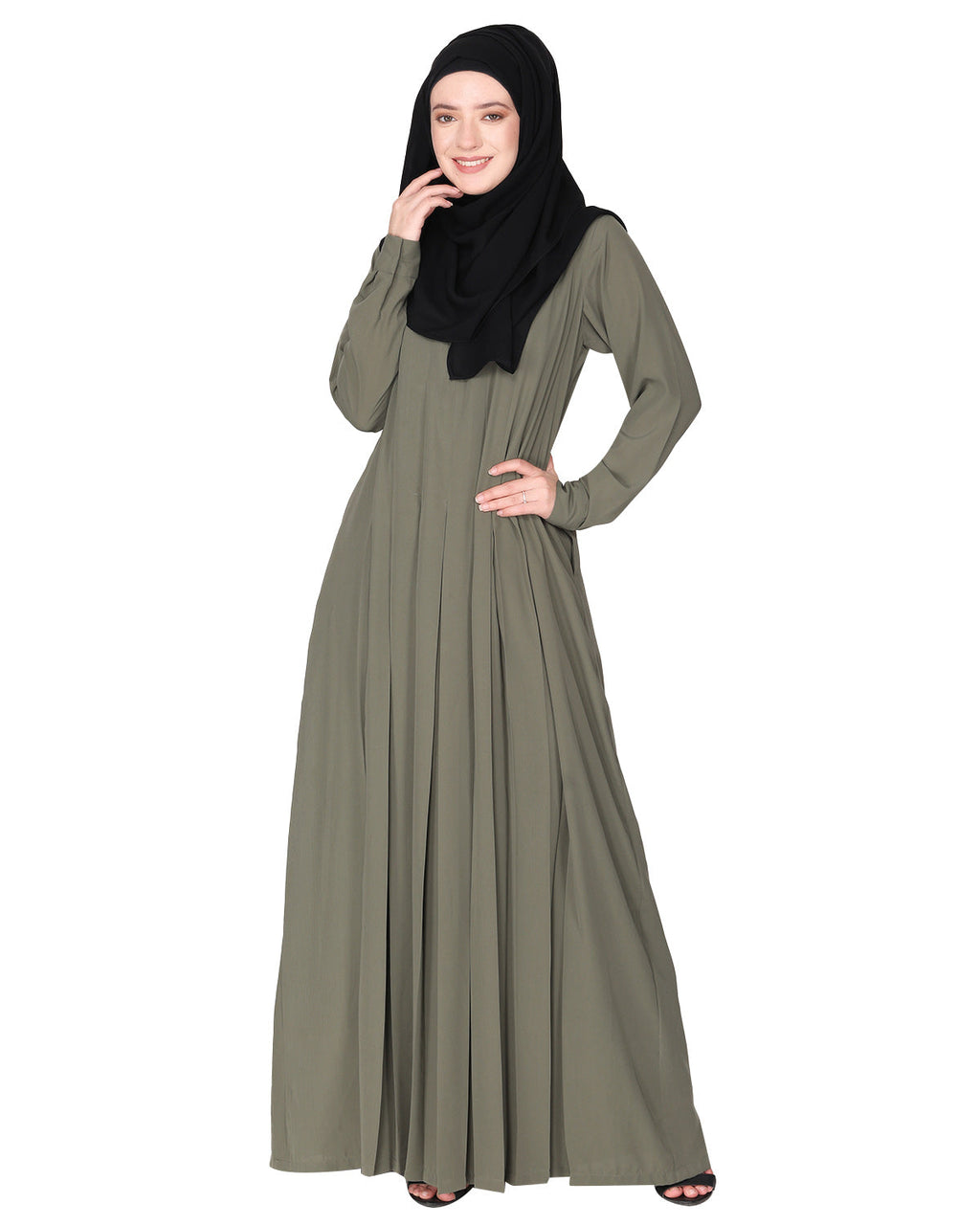 An Umbrella style stunning pleated abaya with Pinstriped Yolk Dead Mint