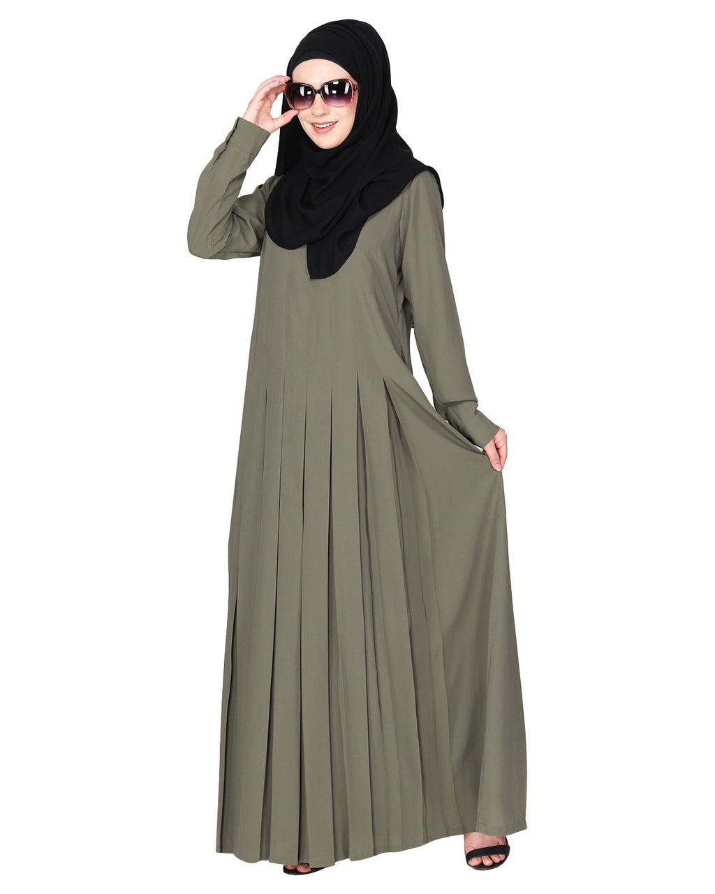 An Umbrella style stunning pleated abaya with Pinstriped Yolk Dead Mint