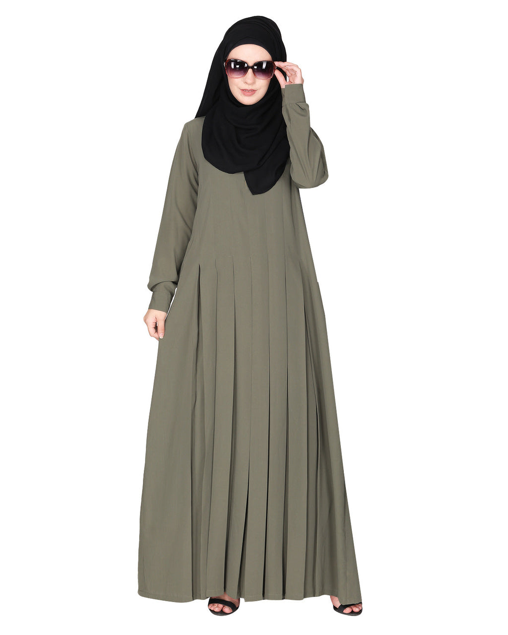 An Umbrella style stunning pleated abaya with Pinstriped Yolk Dead Mint