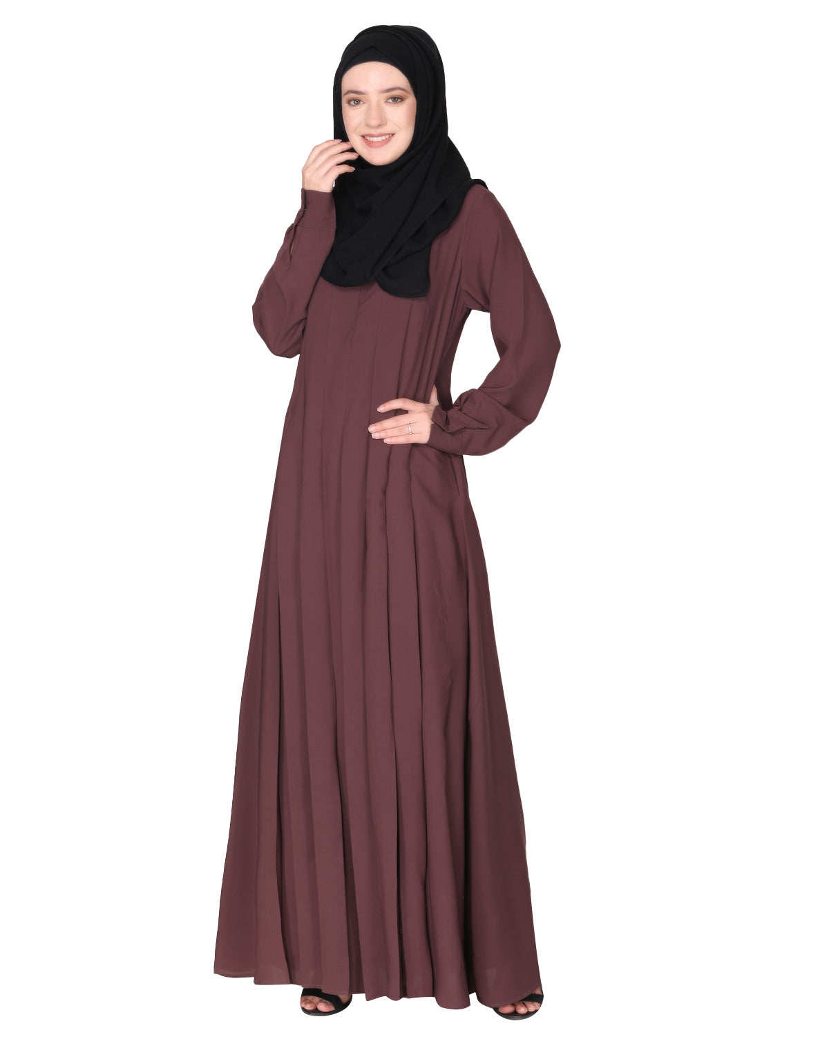 An Umbrella style stunning pleated abaya with Pinstriped Yolk Purple