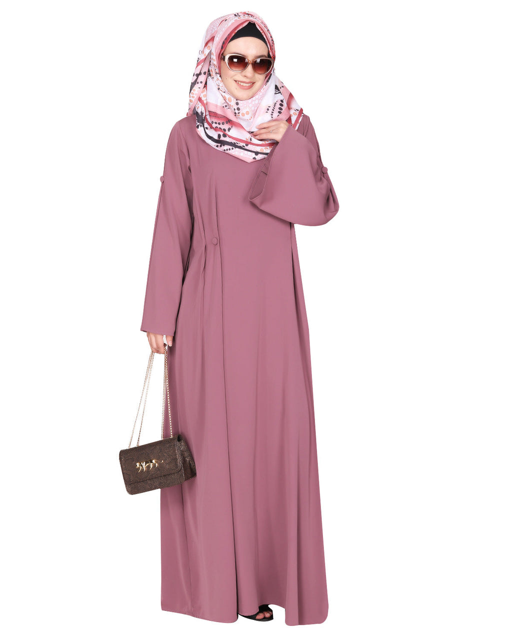 Dignified Buttons and Pintuck abaya Onion Pink