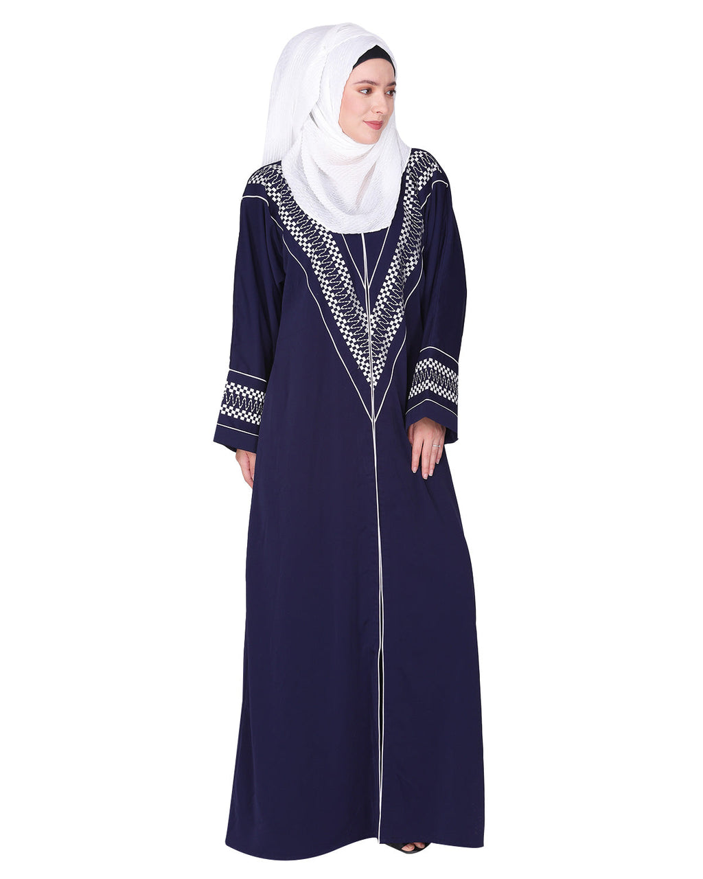 A magnificent Palestinian motif front open embroidered abaya Blue