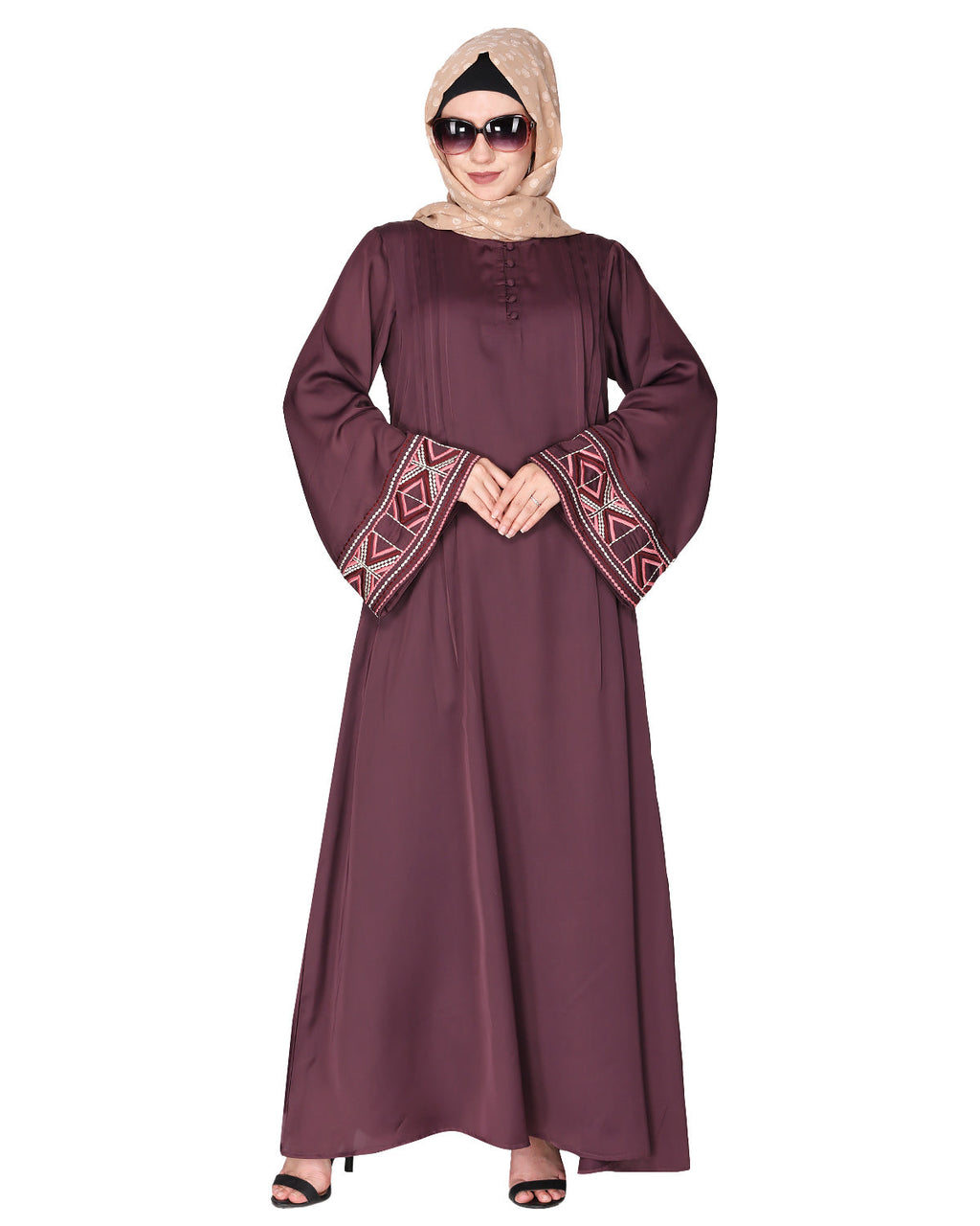 A pretty smooth flowing Bohemian Bell Sleeves abaya Purple