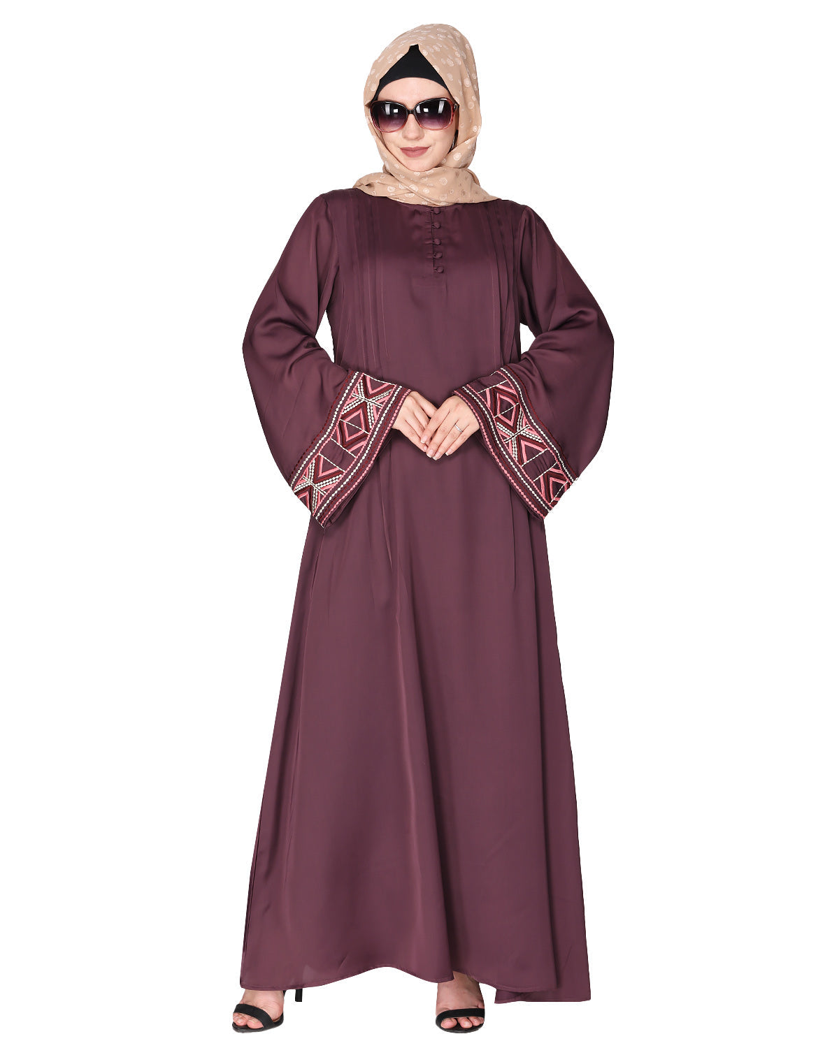A pretty smooth flowing Bohemian Bell Sleeves abaya Purple