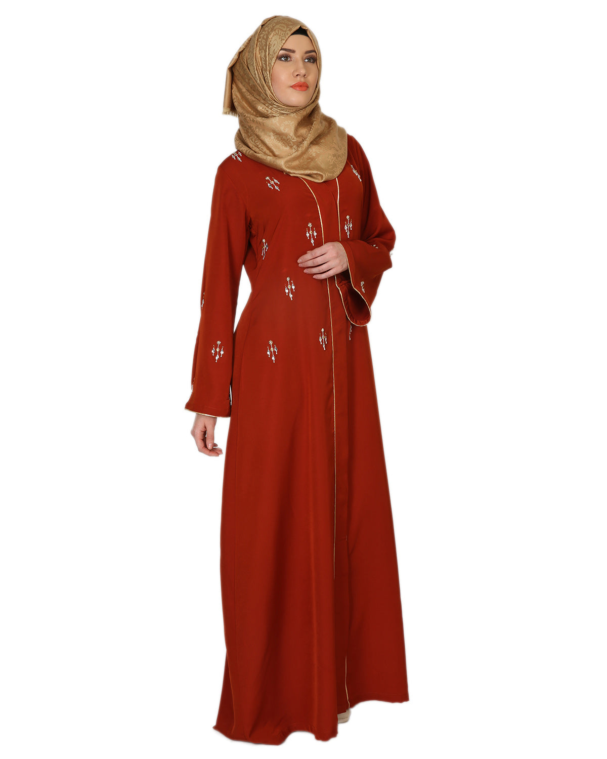 Crystal Embellished Abaya Wine