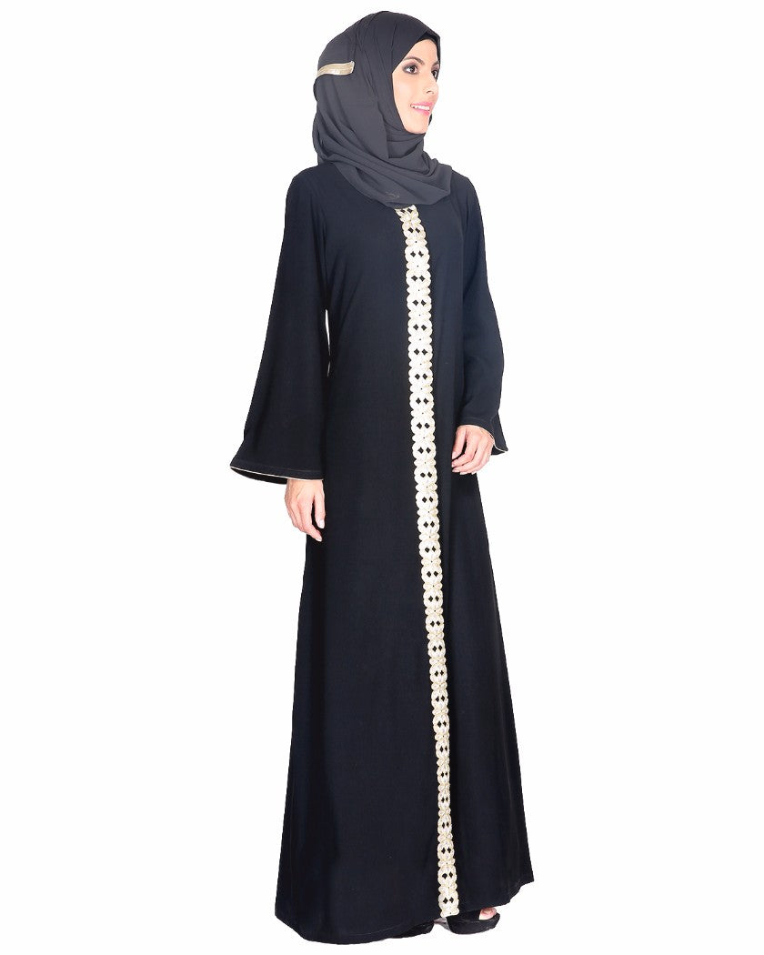 Golden Lace Embellished Abaya Black