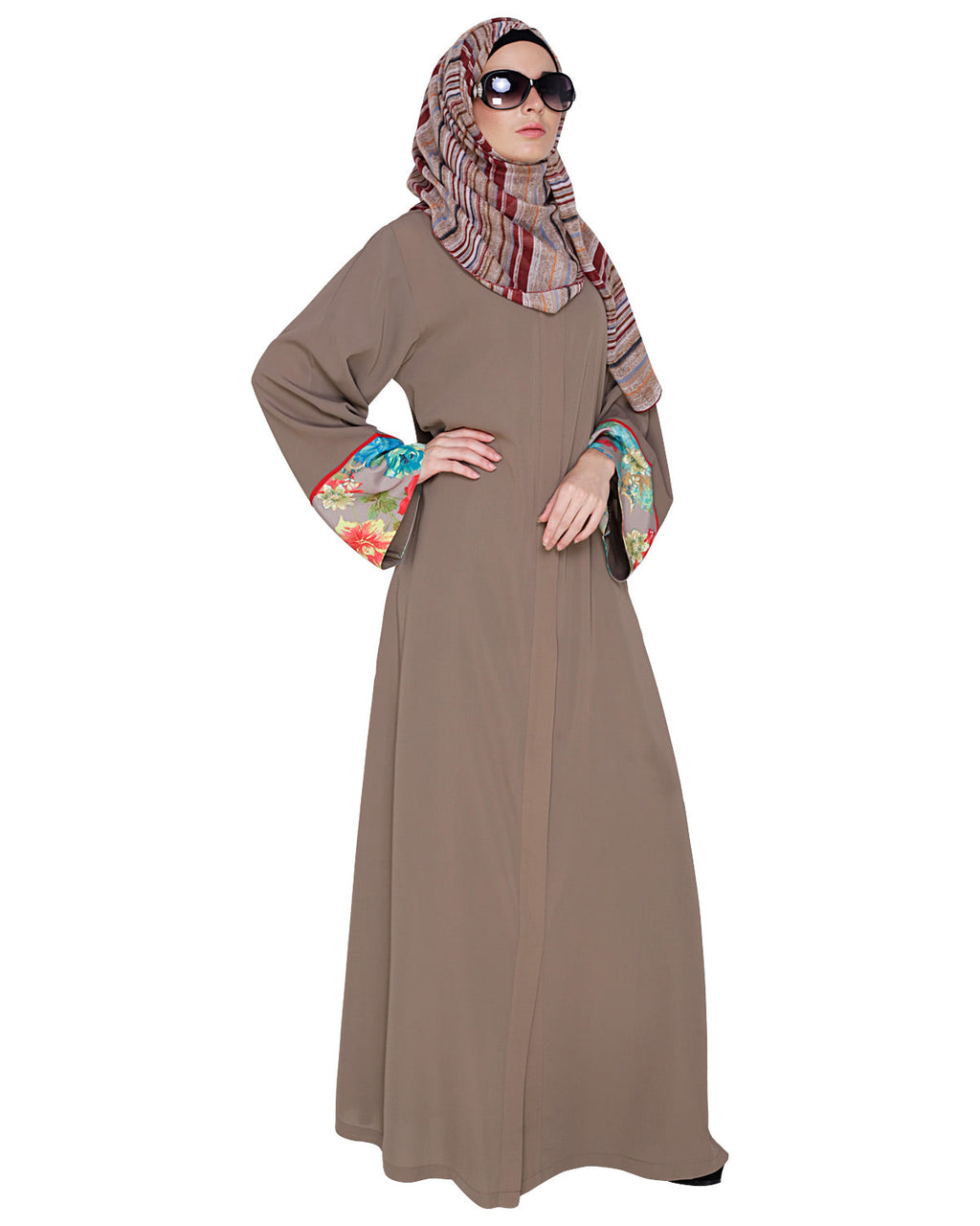 Golden Lace Embellished Abaya Brown