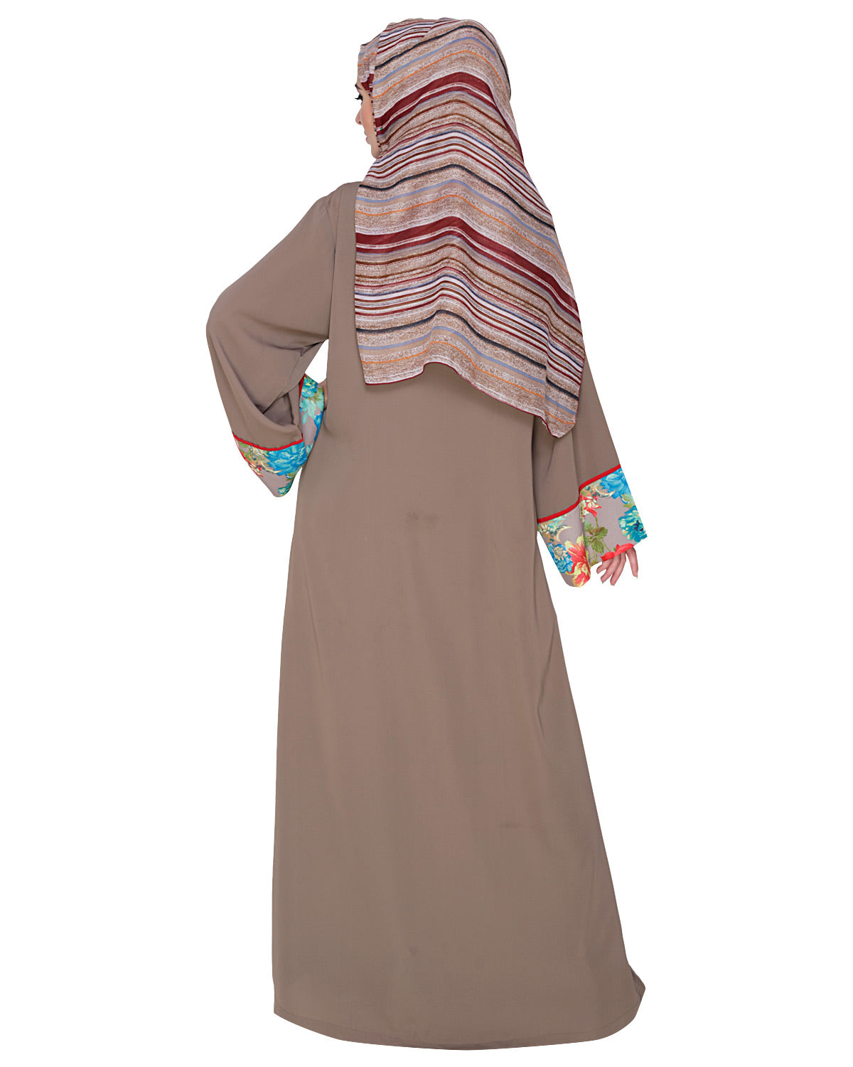Golden Lace Embellished Abaya Brown