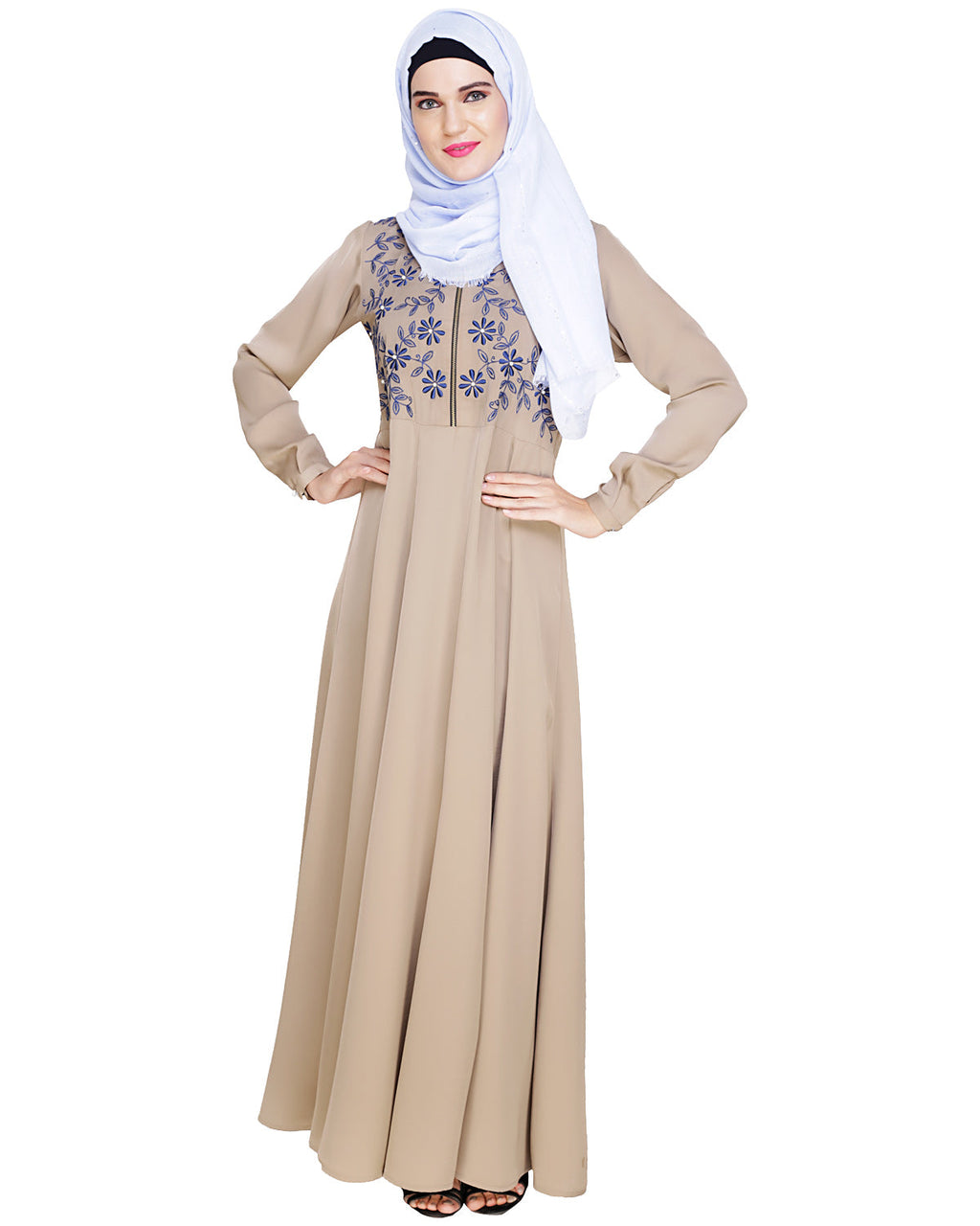Beautiful Embroidered Abaya Yoke Beige