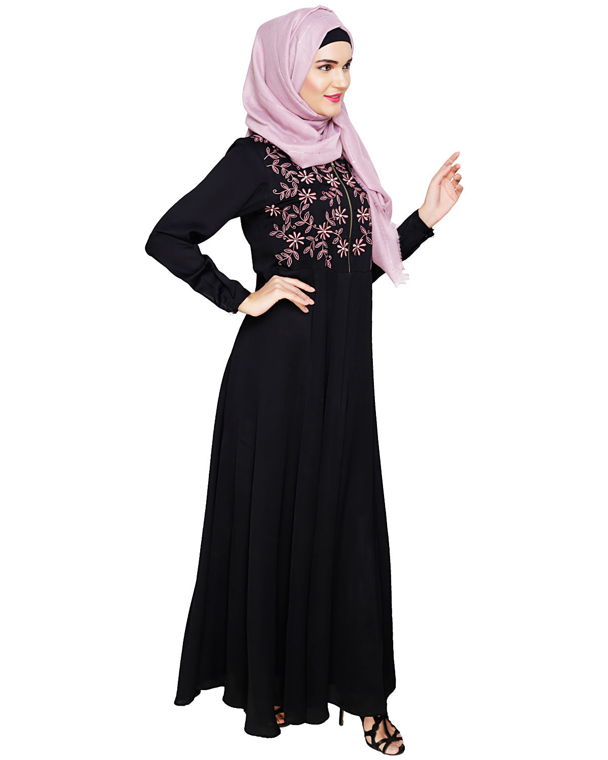 Beautiful Embroidered Abaya Yoke Black