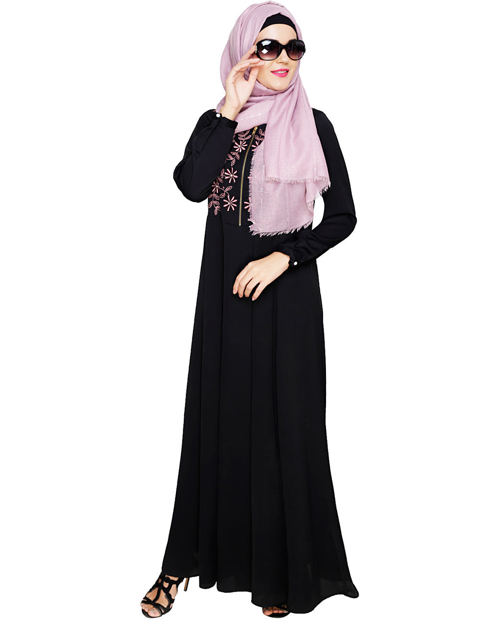 Beautiful Embroidered Abaya Yoke Black