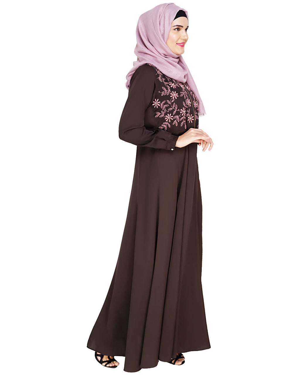 Beautiful Embroidered Abaya Yoke Brown