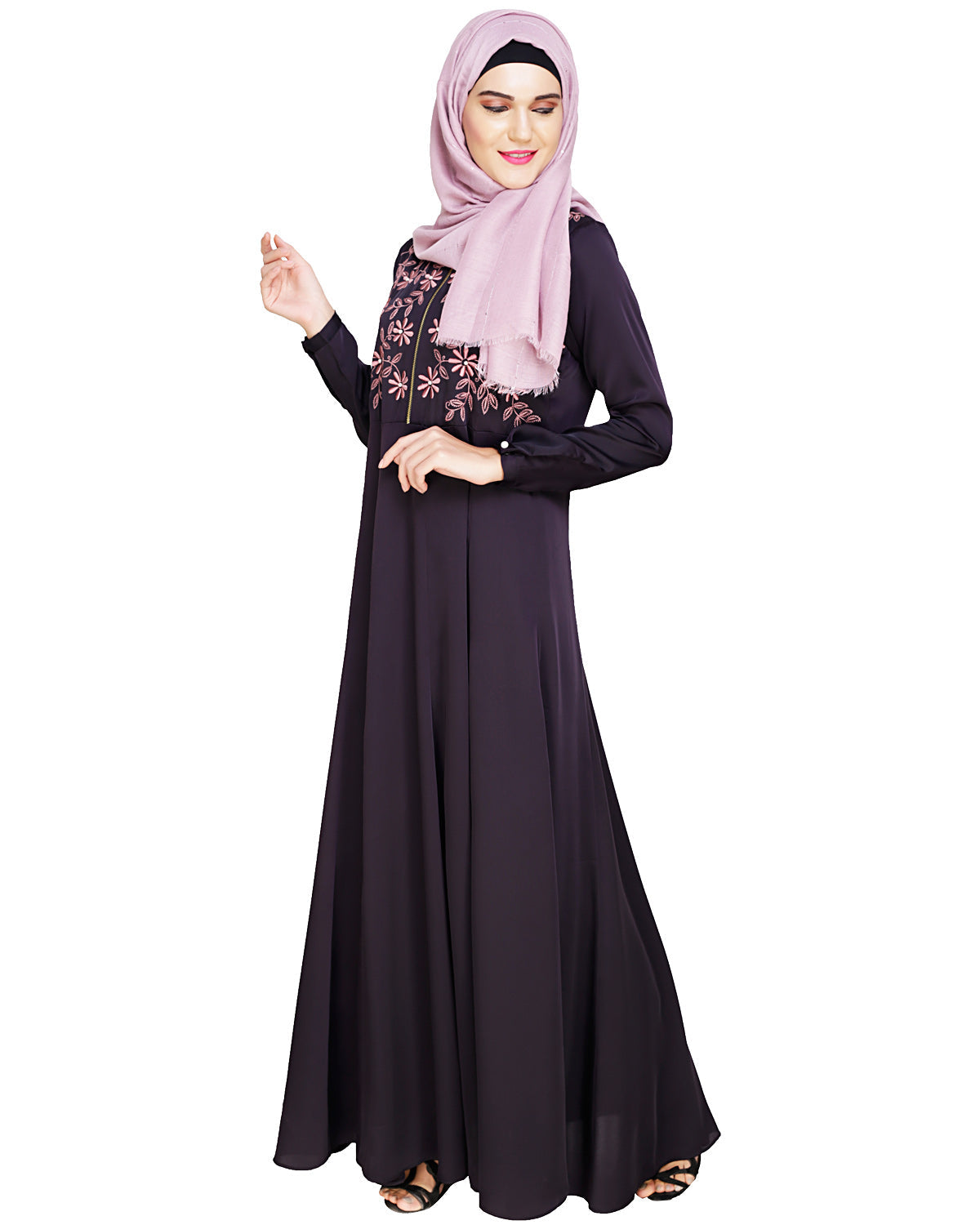 Beautiful Embroidered Abaya Yoke Dark Purple