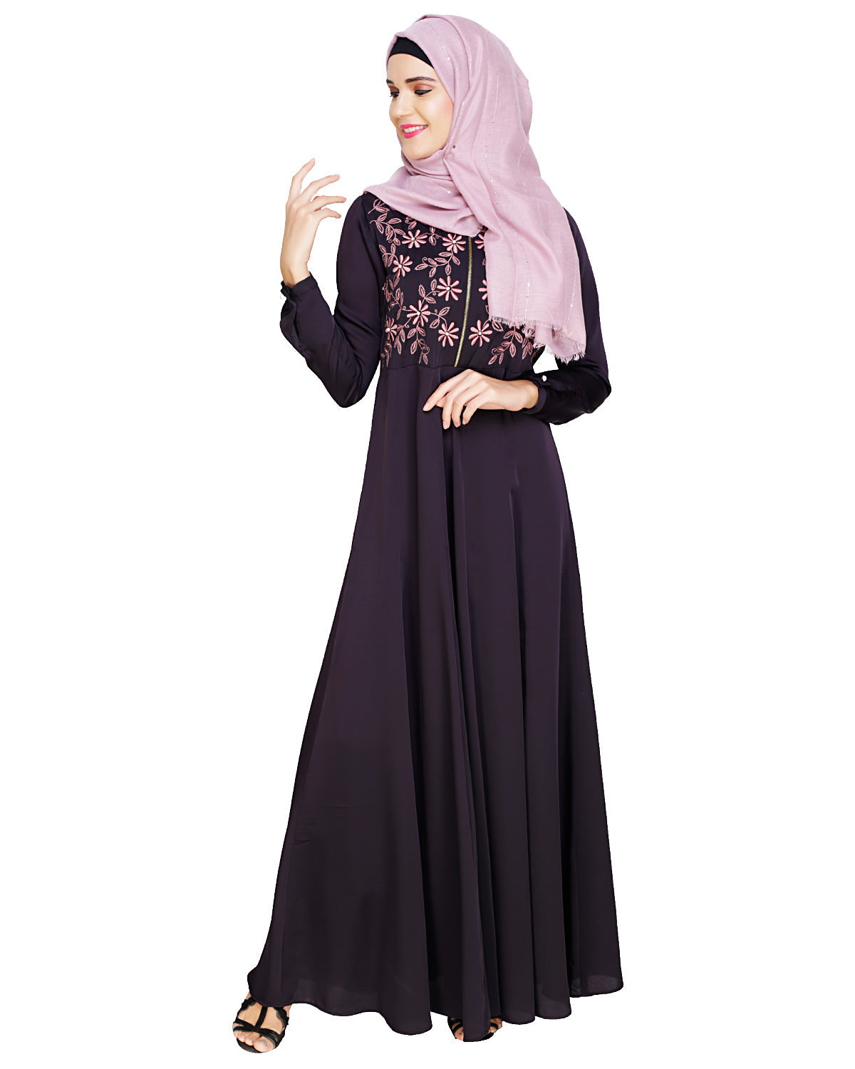 Beautiful Embroidered Abaya Yoke Dark Purple