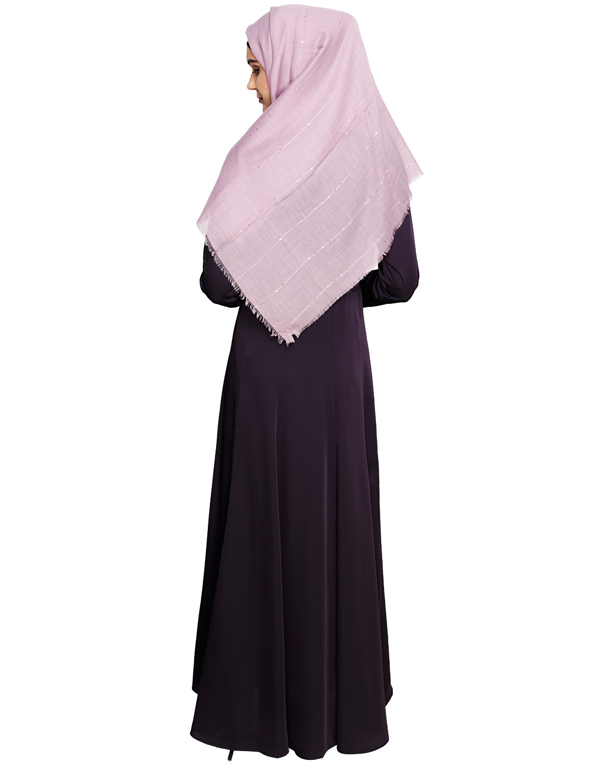 Beautiful Embroidered Abaya Yoke Dark Purple