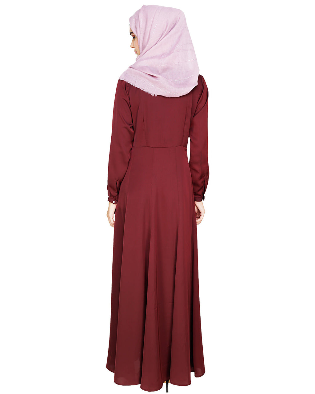 Beautiful Embroidered Abaya Yoke Wine