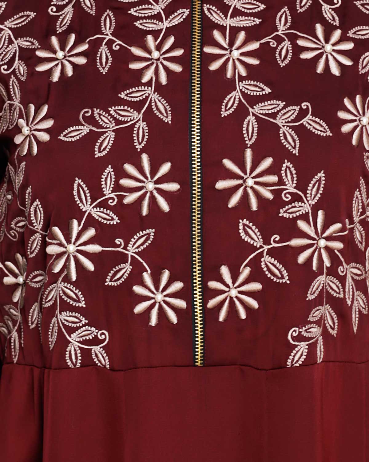 Beautiful Embroidered Abaya Yoke Wine