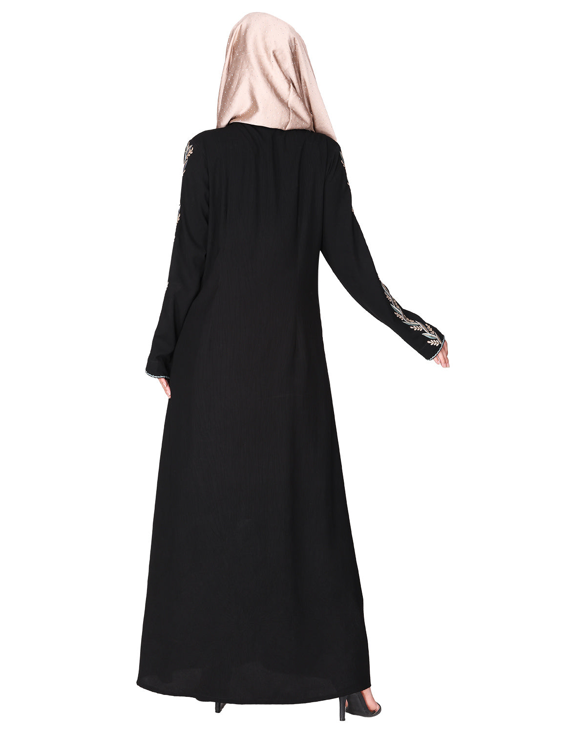 Exclusive abaya with turquoise and Gold Leaf Embroidery Black