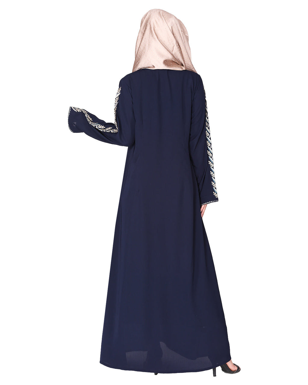 Exclusive abaya with turquoise and Gold Leaf Embroidery Blue