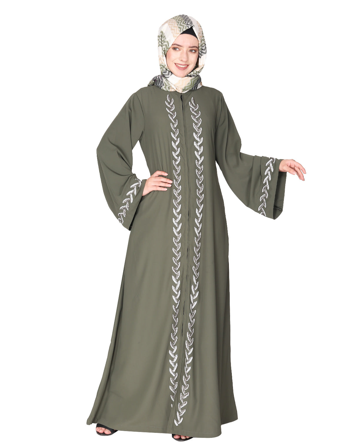 Extraordinary Pearl Drop leaves abaya Dead Mint