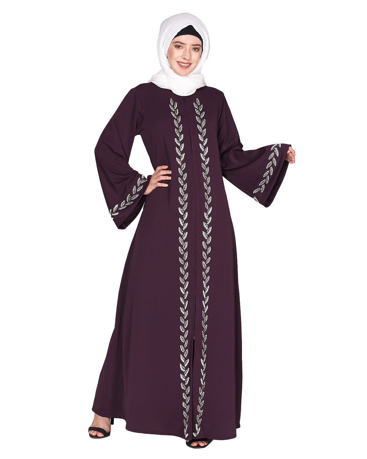 Extraordinary Pearl Drop leaves abaya Purple