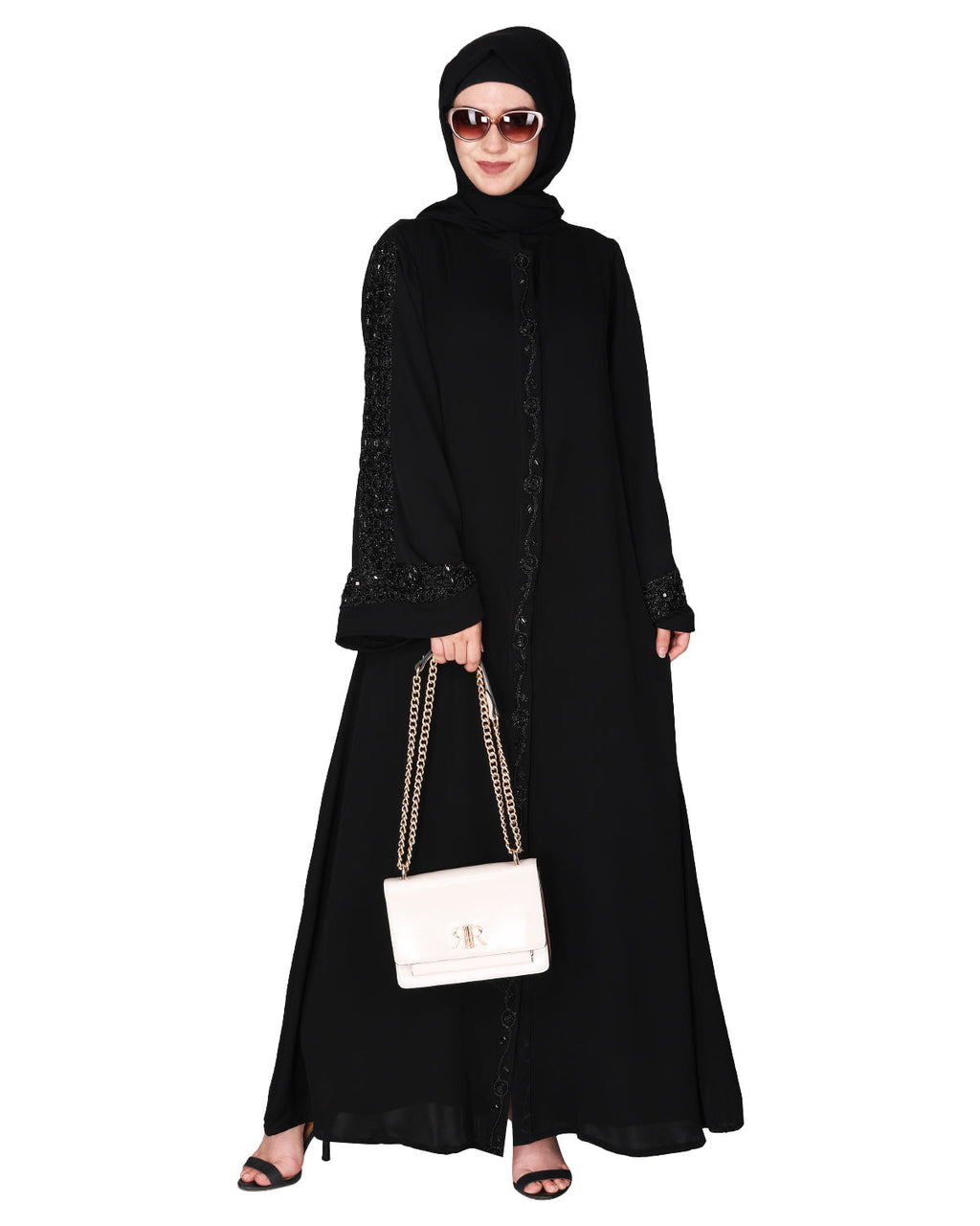 Gleaming Beaded Handwork Abaya Black