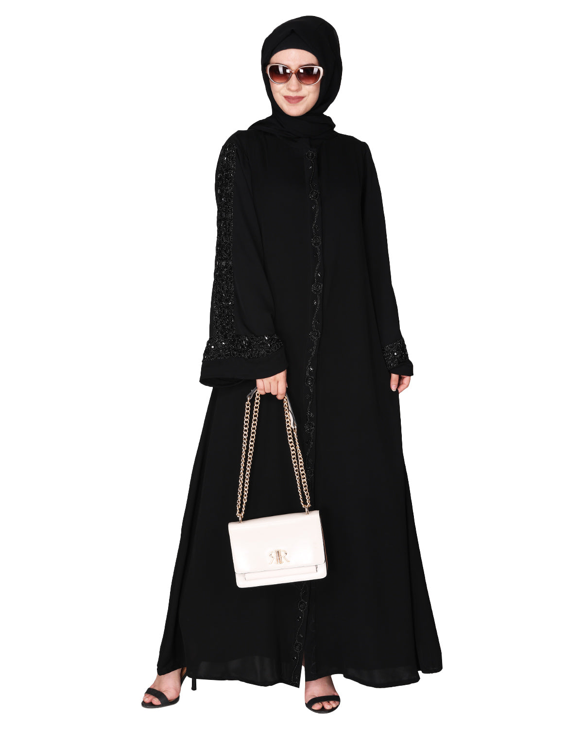 Gleaming Beaded Handwork Abaya Black