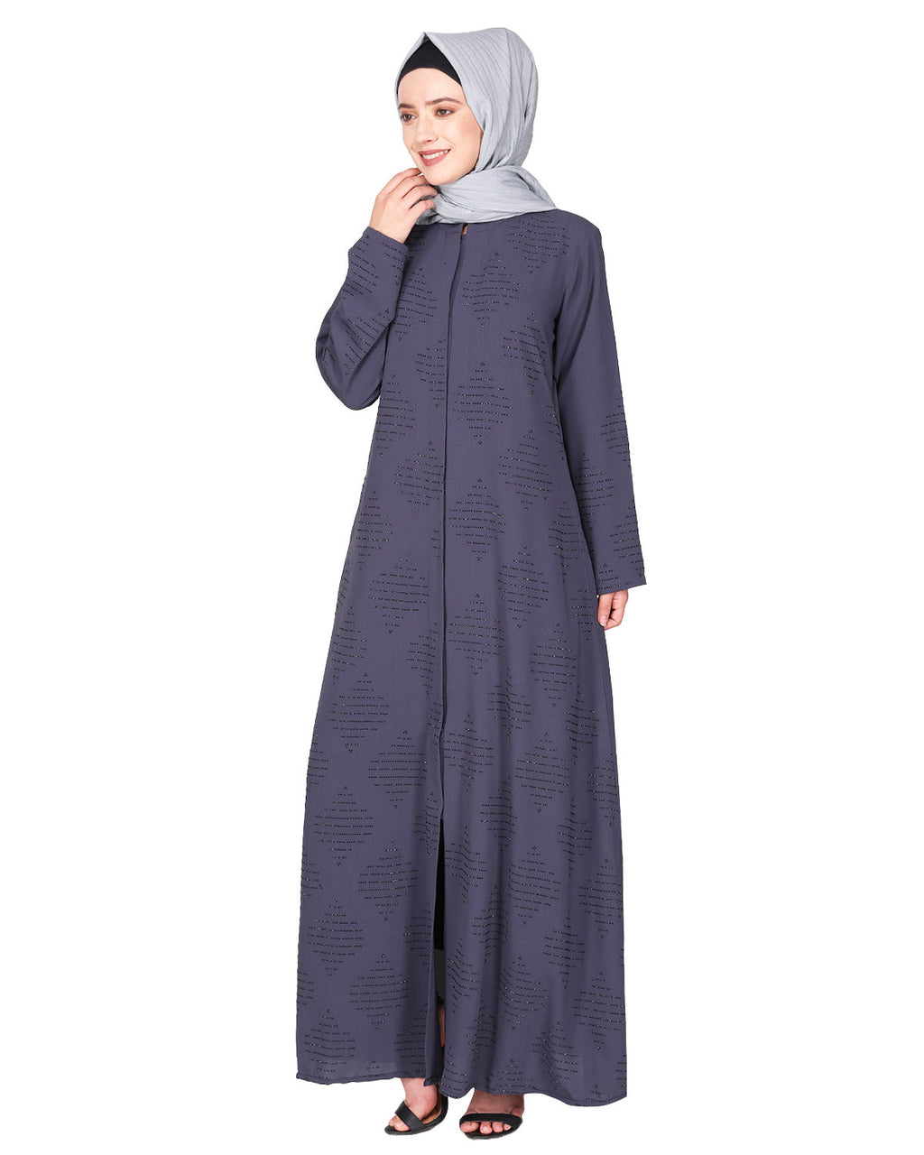 Sparkling Swarovski Crystal Stone Work abaya Dark Grey