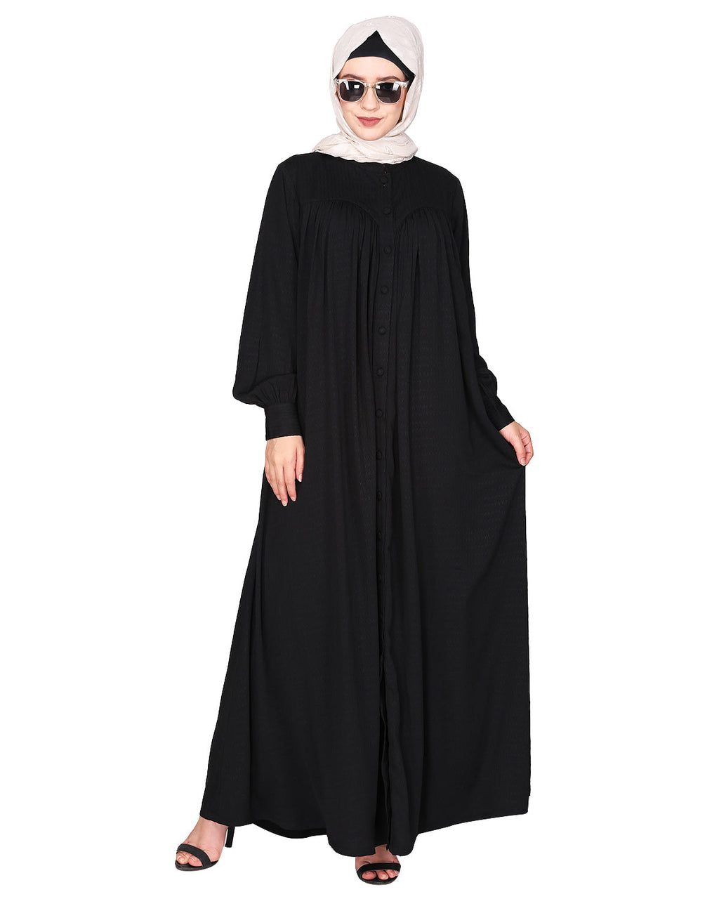 Distinguished Gathers Front Open black abaya Black