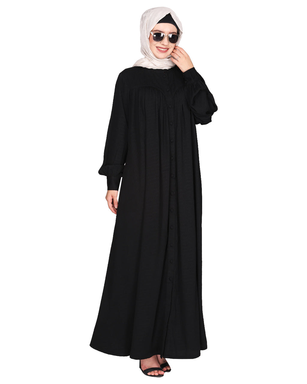 Distinguished Gathers Front Open black abaya Black