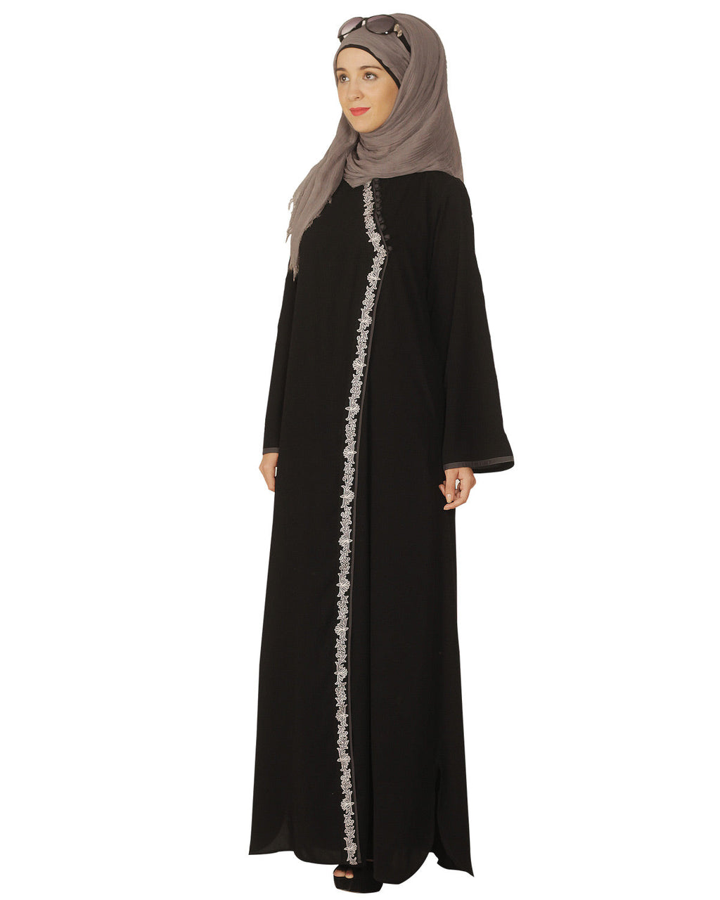 Black Abaya with Grey Thread Embroidery