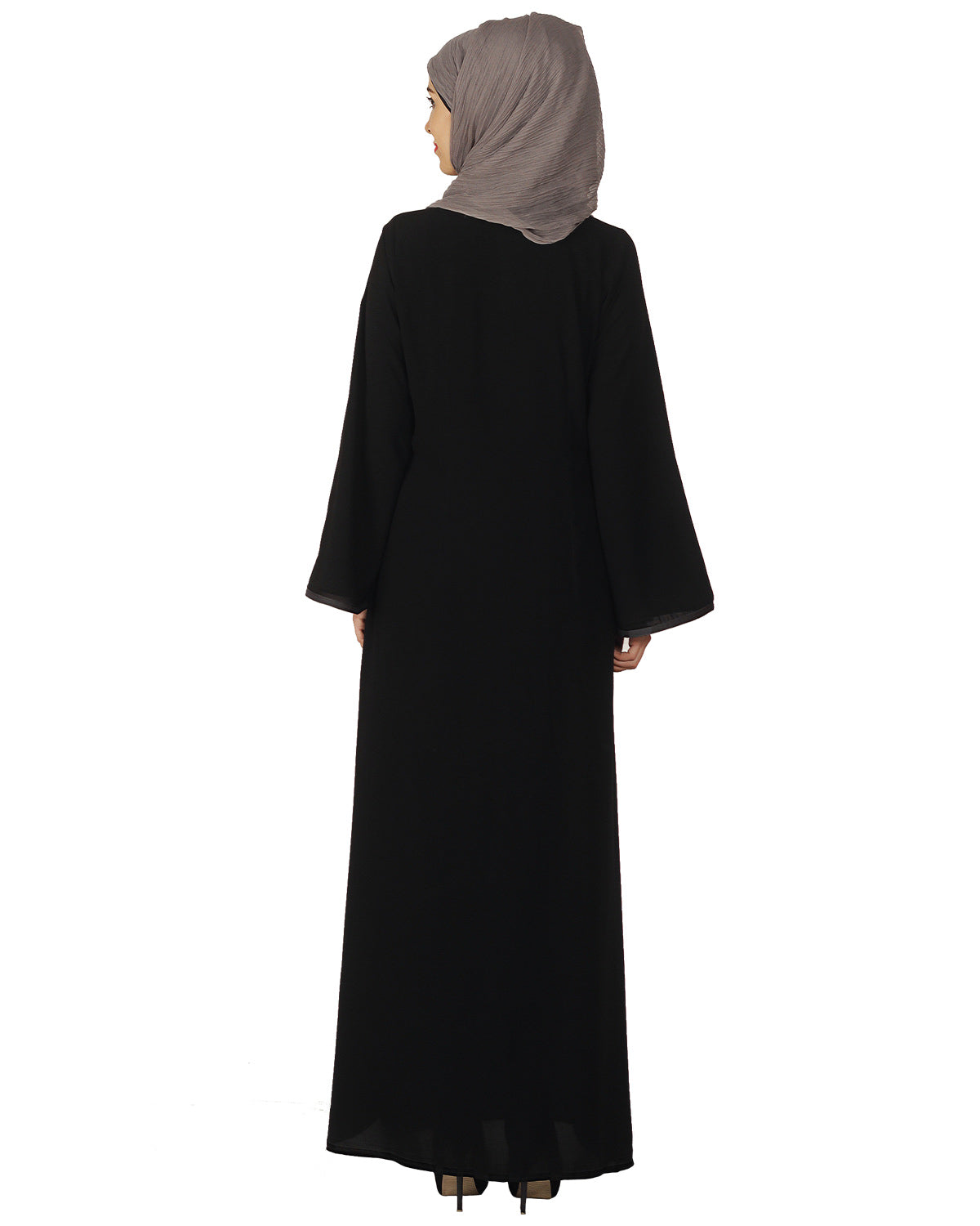 Black Abaya with Grey Thread Embroidery
