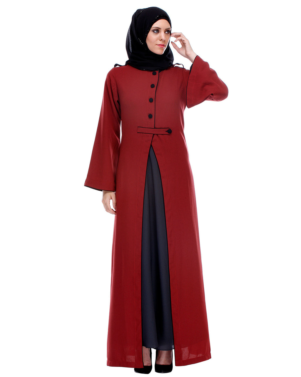 Maroon Abaya With Black Detailing Maroon