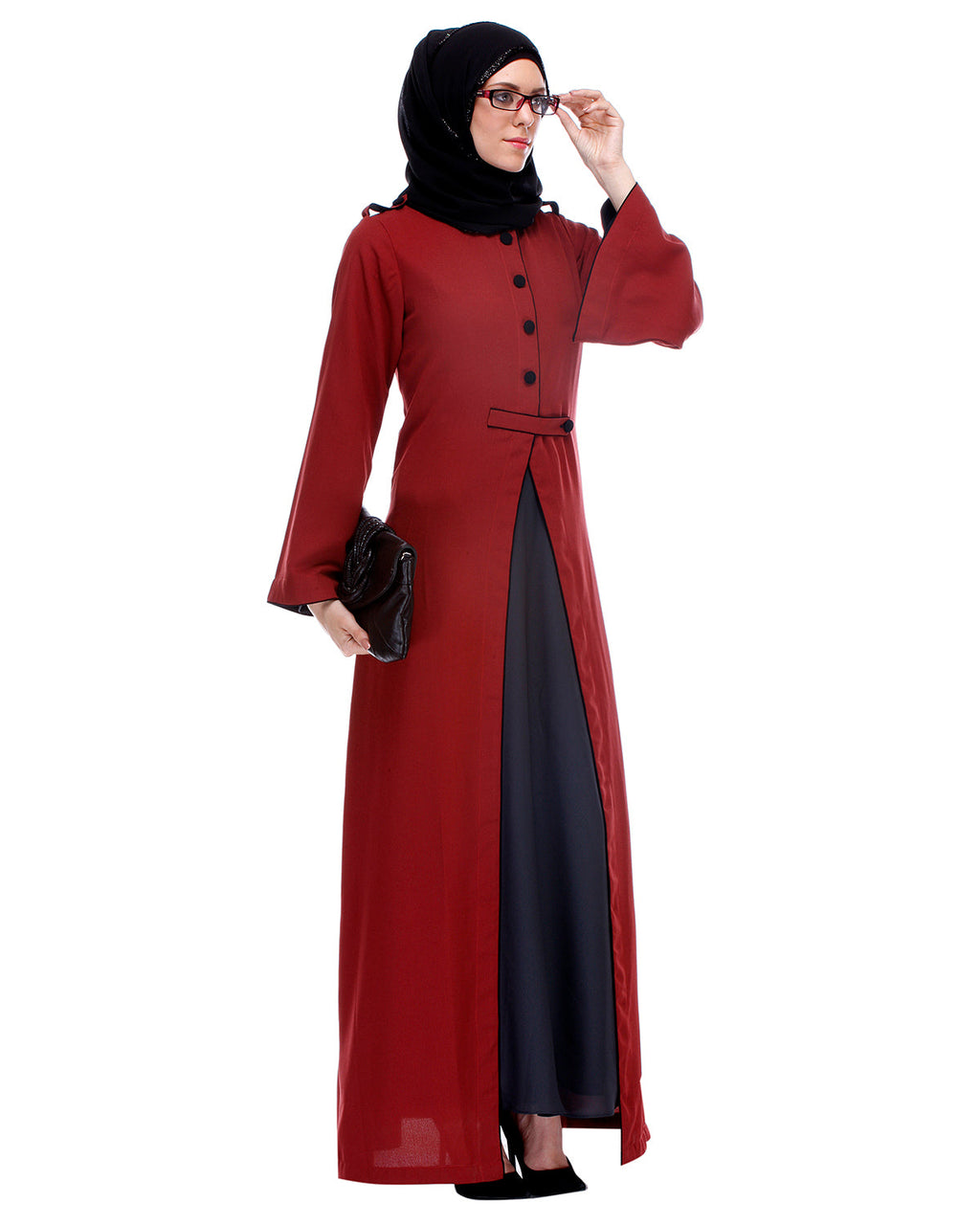 Maroon Abaya With Black Detailing Maroon