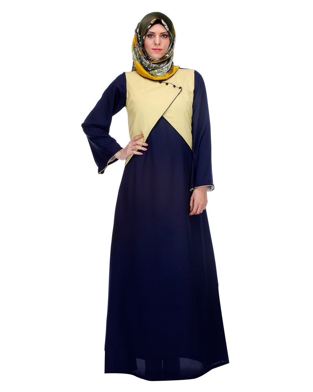 Overlapping Jacket Styled Yoke Blue Abaya Blue