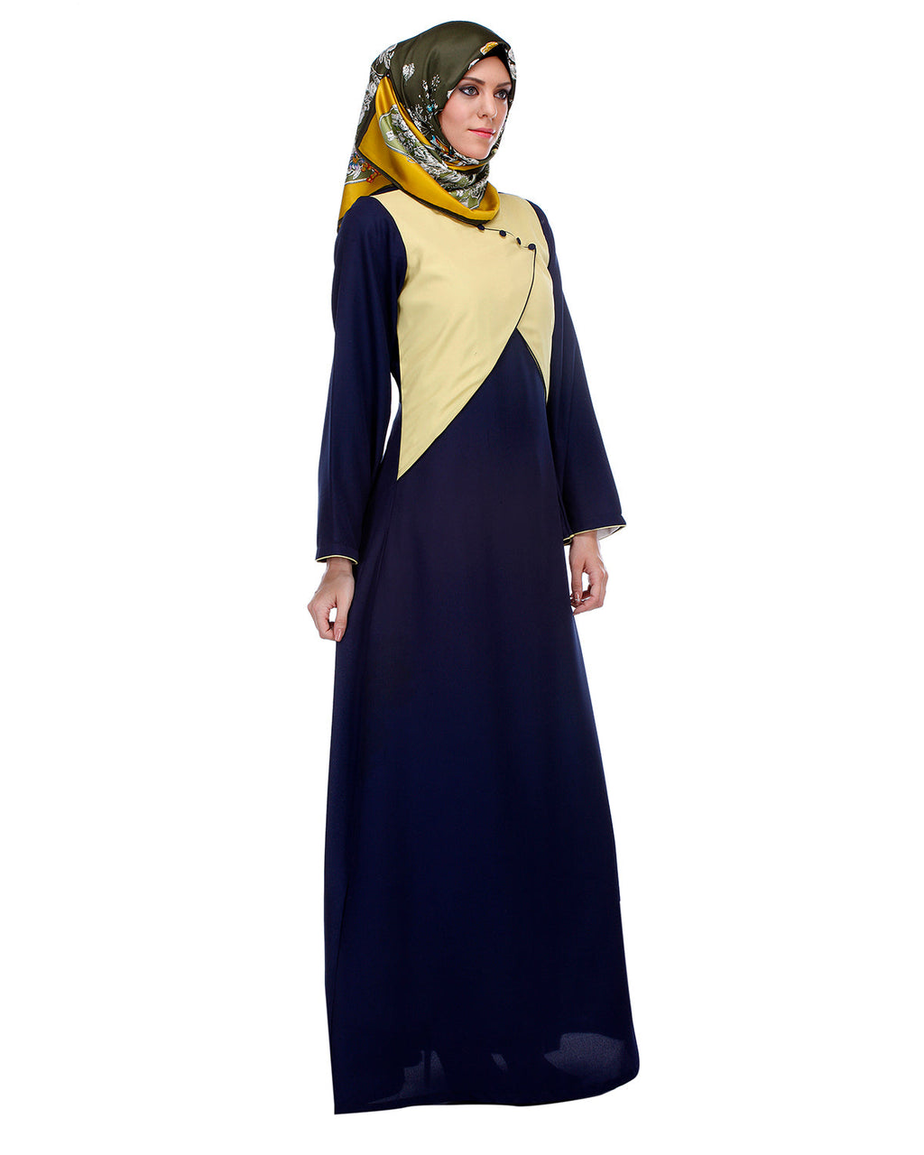 Overlapping Jacket Styled Yoke Blue Abaya Blue