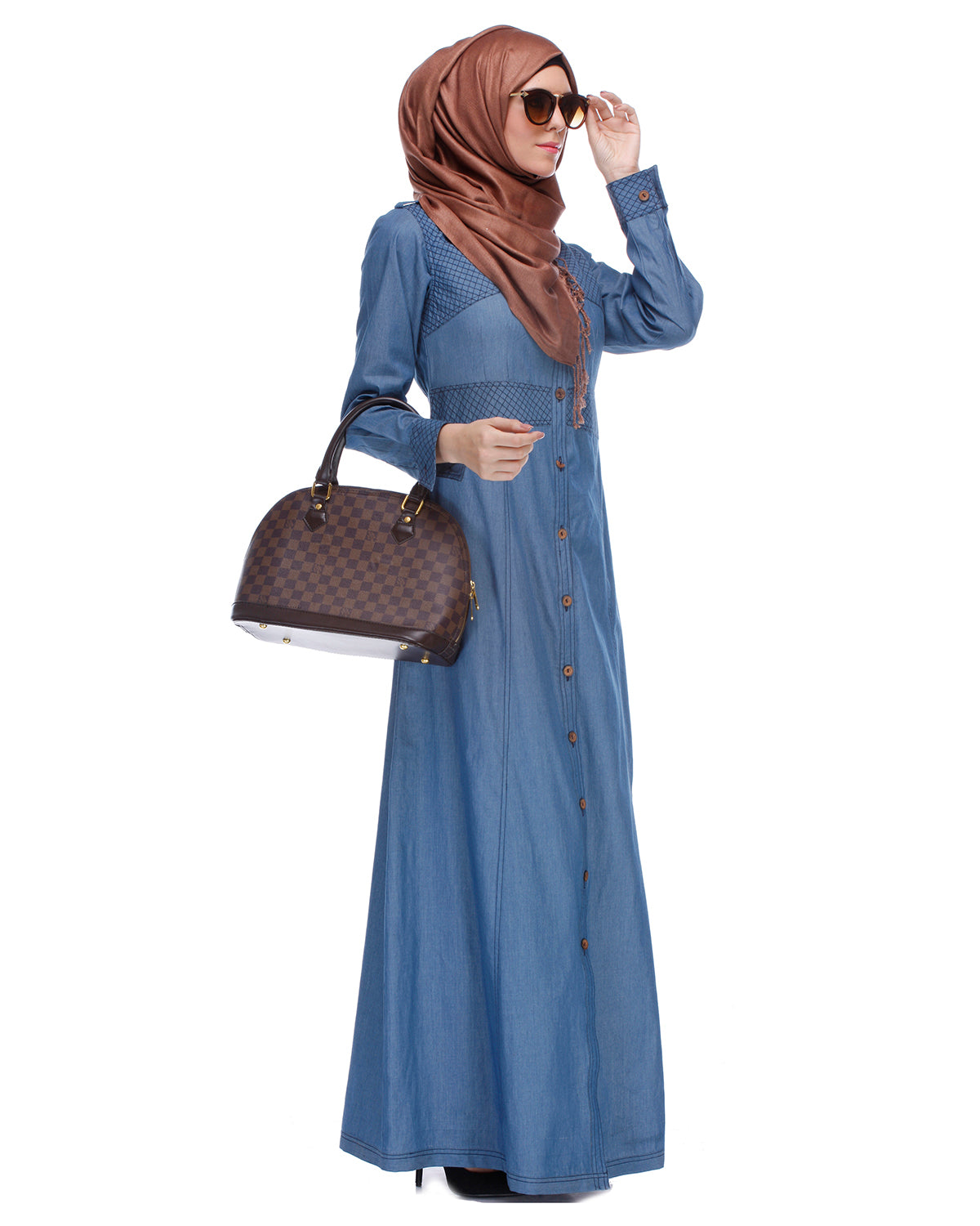Light Blue Collared Denim Abaya Light Blue