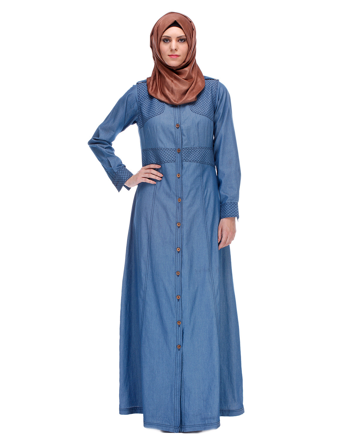 Light Blue Collared Denim Abaya Light Blue