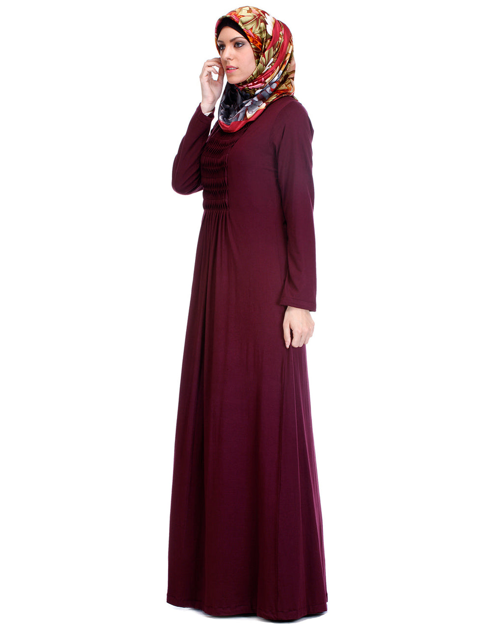 Pintuck Jersey Abaya Dark Maroon L