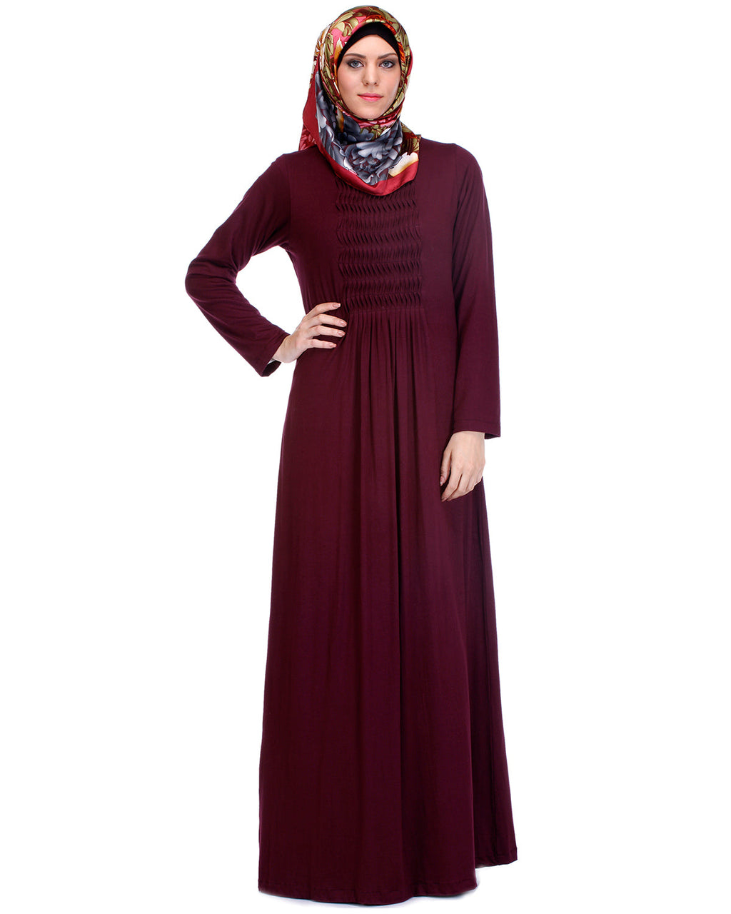 Pintuck Jersey Abaya Dark Maroon L