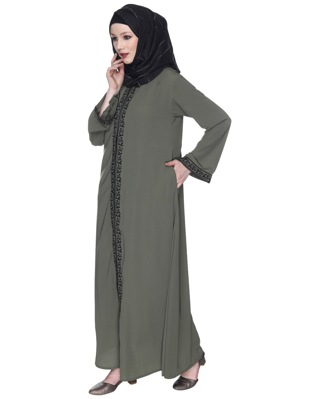 Abaya With Embroidery Dead Mint