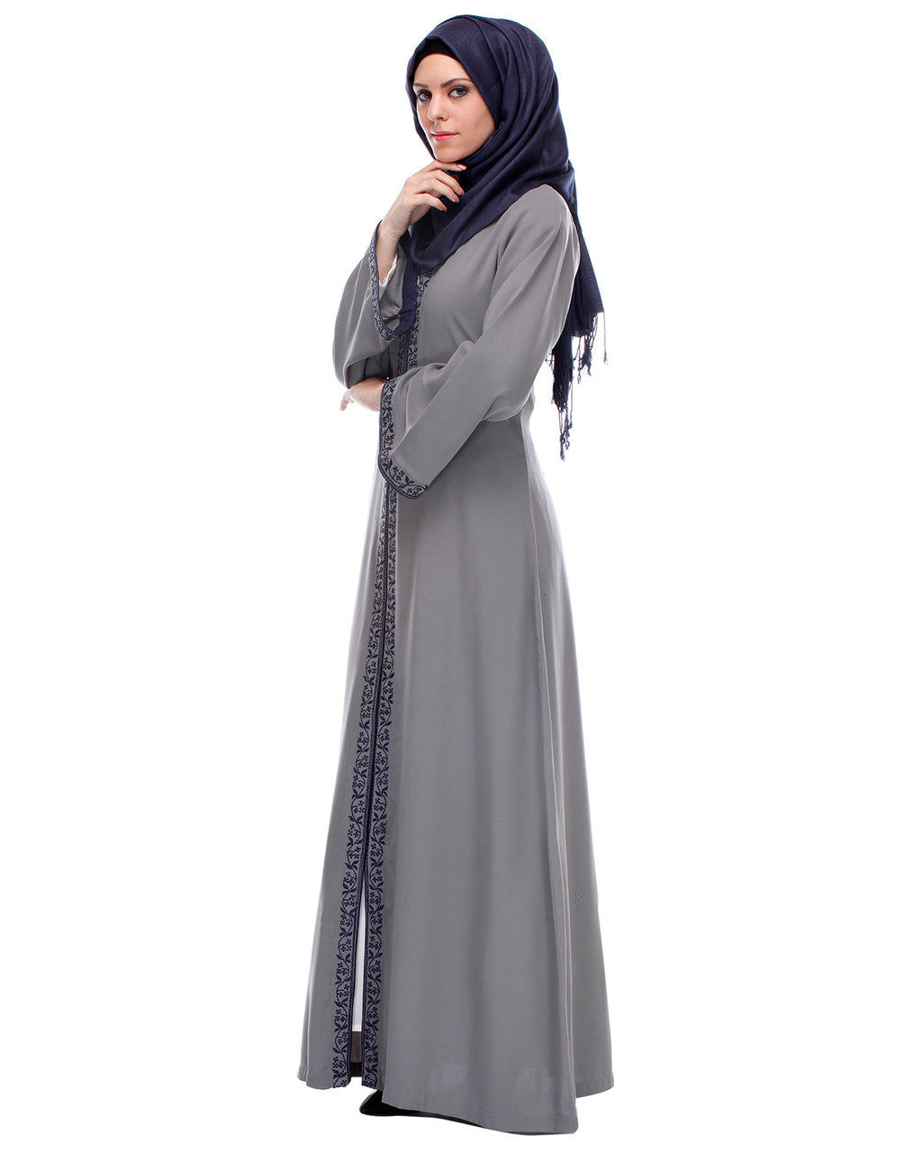 Abaya With Embroidery Grey