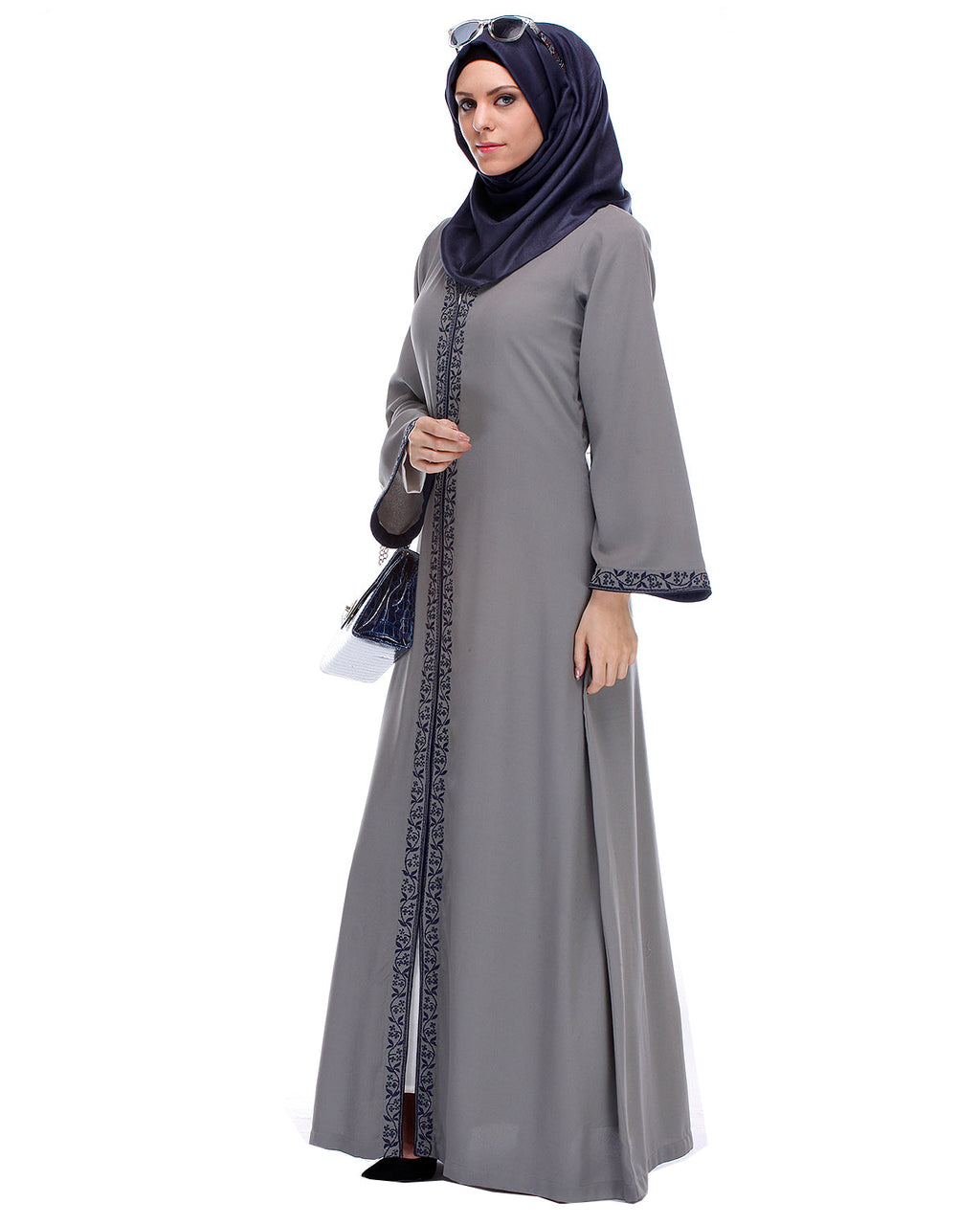 Abaya With Embroidery Grey