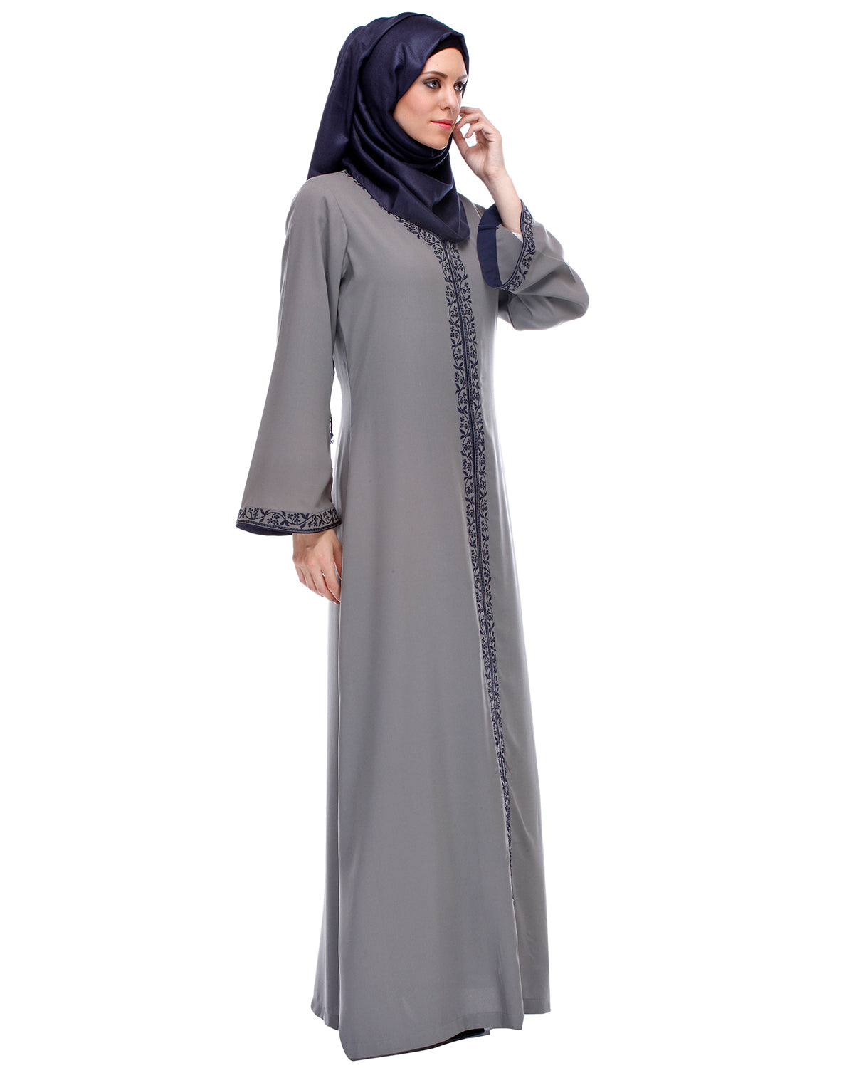 Abaya With Embroidery Grey