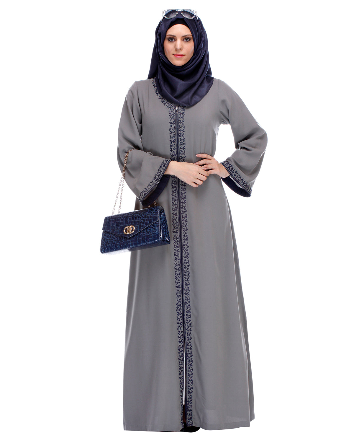 Abaya With Embroidery Grey