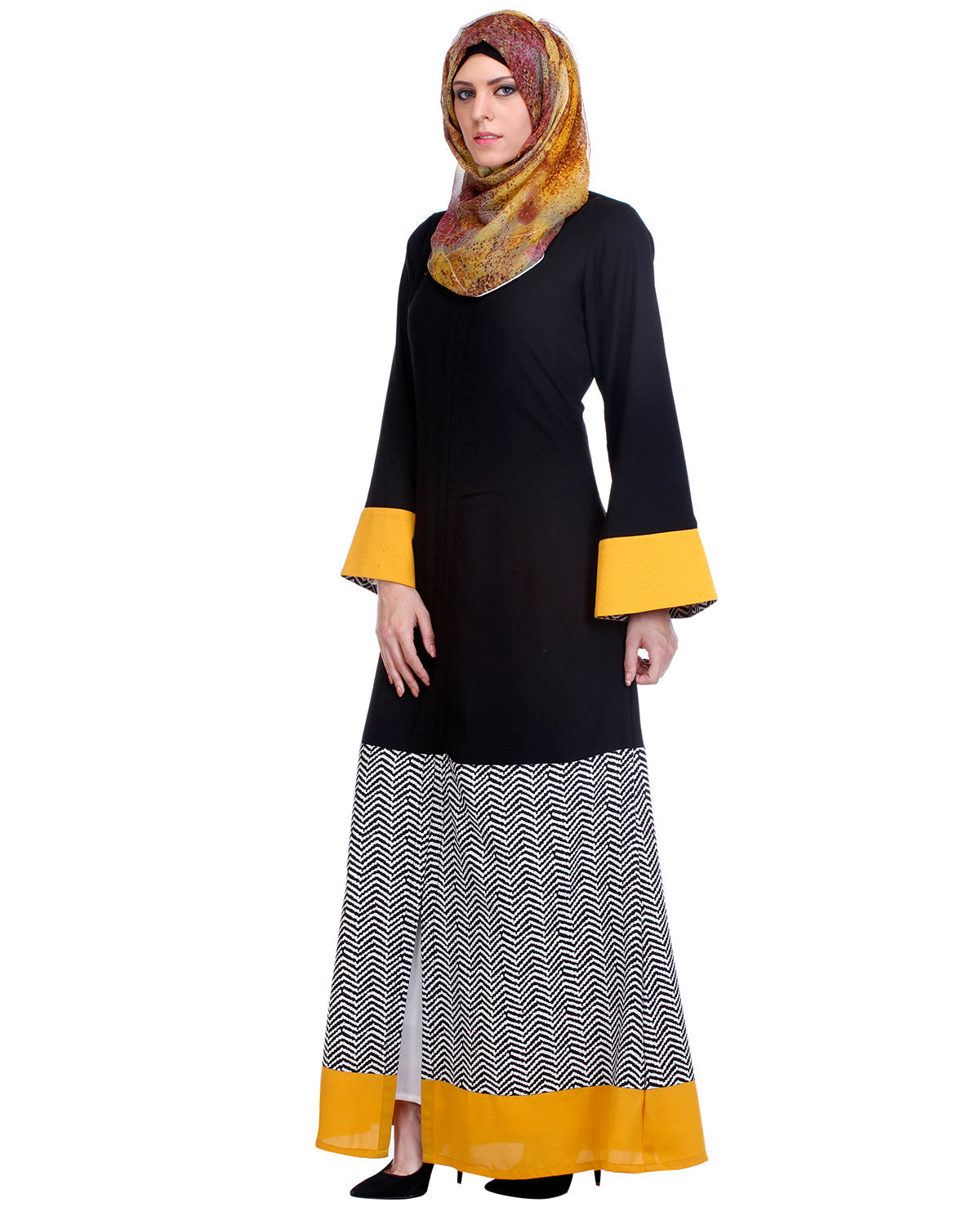 Black Abaya With Yellow Border Black