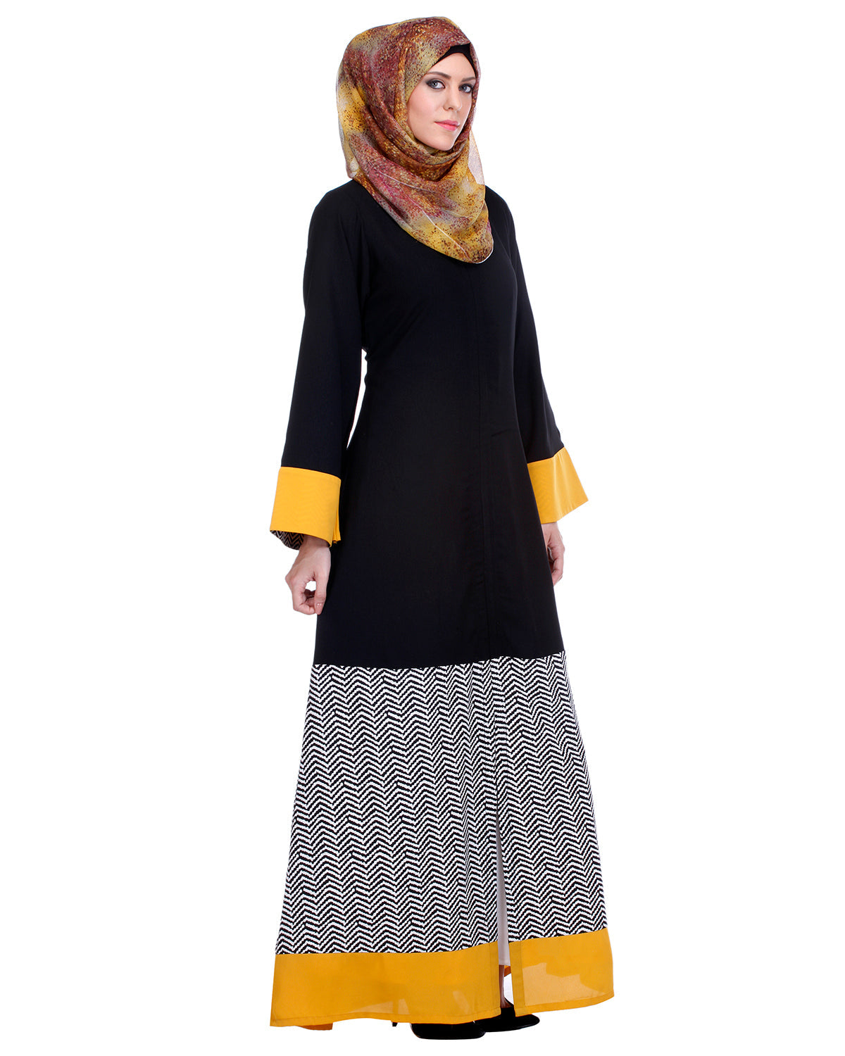 Black Abaya With Yellow Border Black