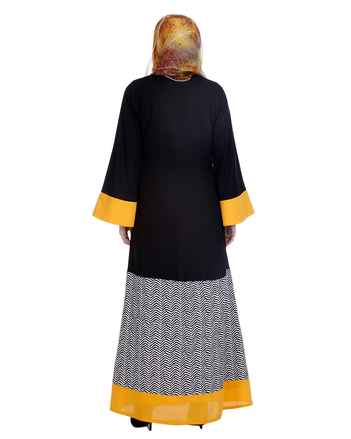 Black Abaya With Yellow Border Black