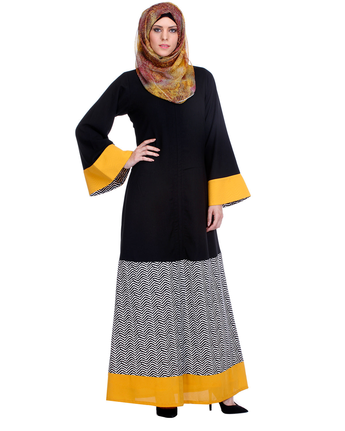 Black Abaya With Yellow Border Black